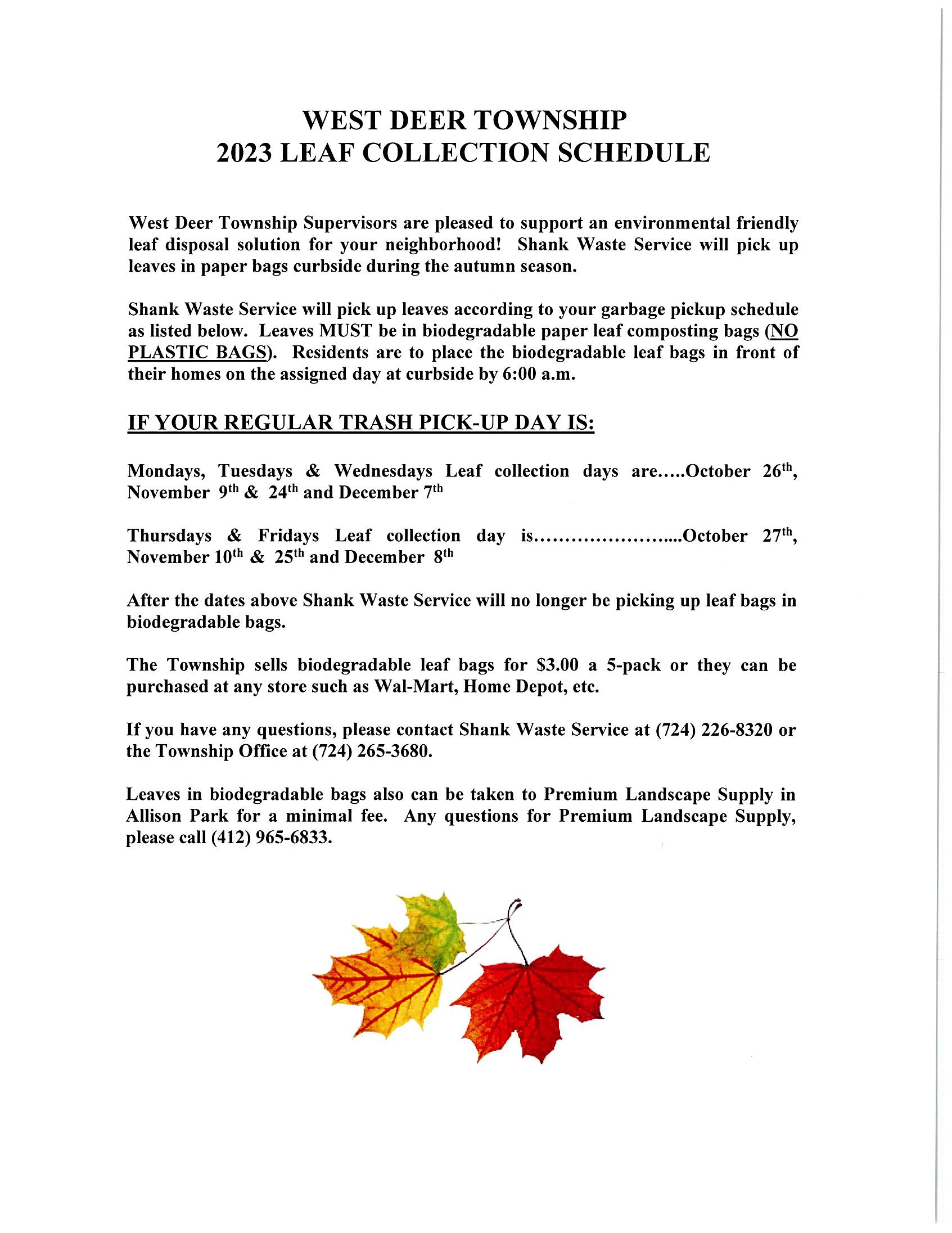 2023 Fall Leaf Collection Schedule